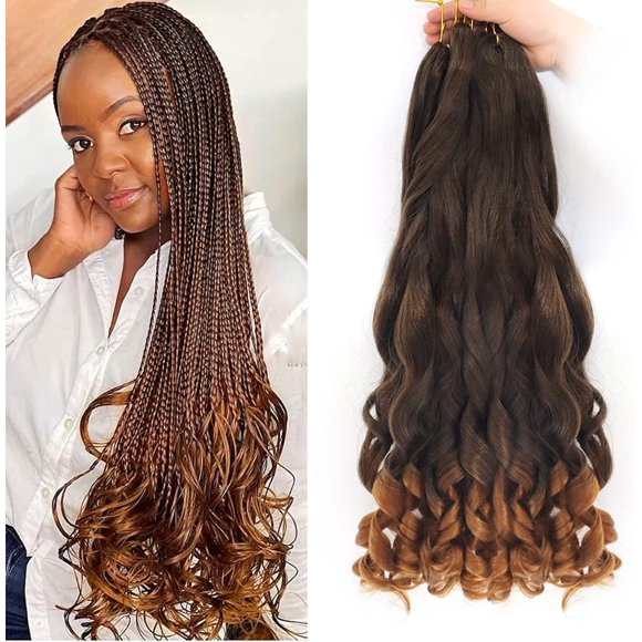 shiyou-22 inch French Curly Braiding Hair 8 Pack Loose Wavy Spiral Curl Braids Crochet Hair Deep Wave Synthetic Extensions Pre Stretched Bouncy Braiding Hair (22 inch, T30#)