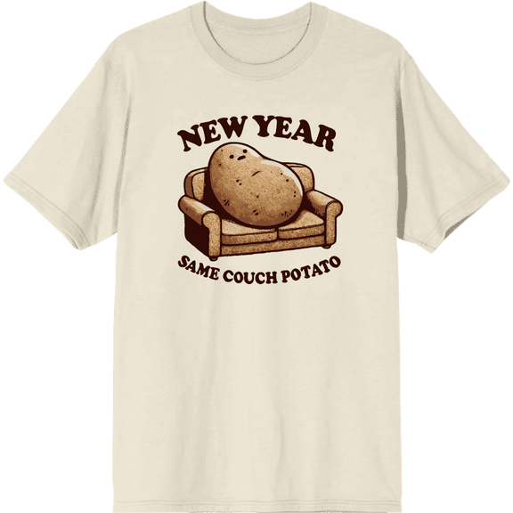 New Year Same Couch Potato Adult Natural Crew Neck Short Sleeve Tee-Medium
