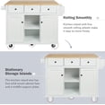 thumbnail image 4 of Kitchen Island Cart with Rubber Wood Drop-Leaf Countertop, 5-Wheel Rolling Island with Internal Storage Racks, Cabinet and 3 Drawers for Dining Room Kitchen, 4 of 14