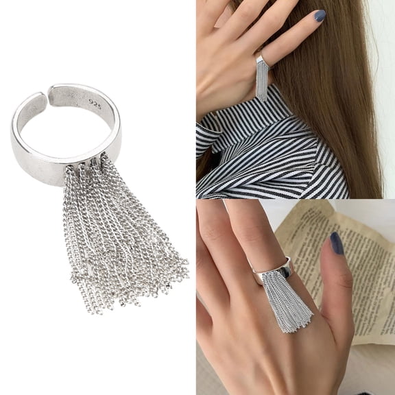 AOOOWER Tassel Ring Silver Color Ring For Women Men Elegant Charm Vintage Unique Tassel Ring Personality Ring Party Jewelry