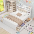 thumbnail image 2 of Clearance! Wood Queen Size Platform Bed with Storage Headboard, Shelves and 4 Drawers, White, 2 of 9