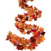 2 Pack Artificial Fall Leaves Garland, Fake Fall Maple Leaf Foliage Hanging Vines Autumn Garland Decorations for Home, Fireplace, Mantle, Front Door, Thanksgiving Decor