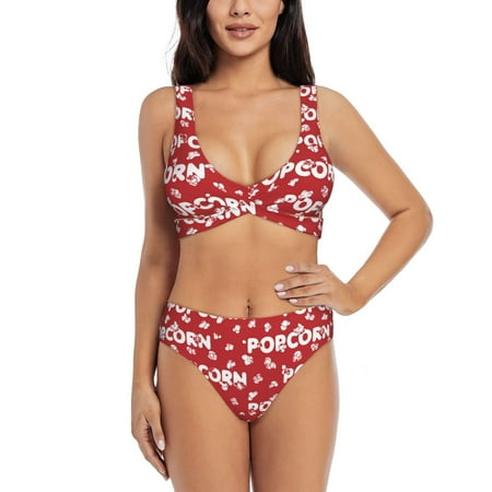 Zeuib Popcorn2 High Waisted Tummy Control Bikini Set - Knot Front Push Up Top & Cheeky Thong Bottom  Two-Piece Swimsuit for Women-XX-Large