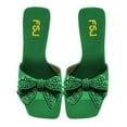 thumbnail image 4 of FSJ Women Rhinestone Bowknot Wide Strap Mules Open Square Toe Low Chunky Heeled Slide Sandals Backless Daily Party Dress Shoes Size 12 Green, 4 of 4