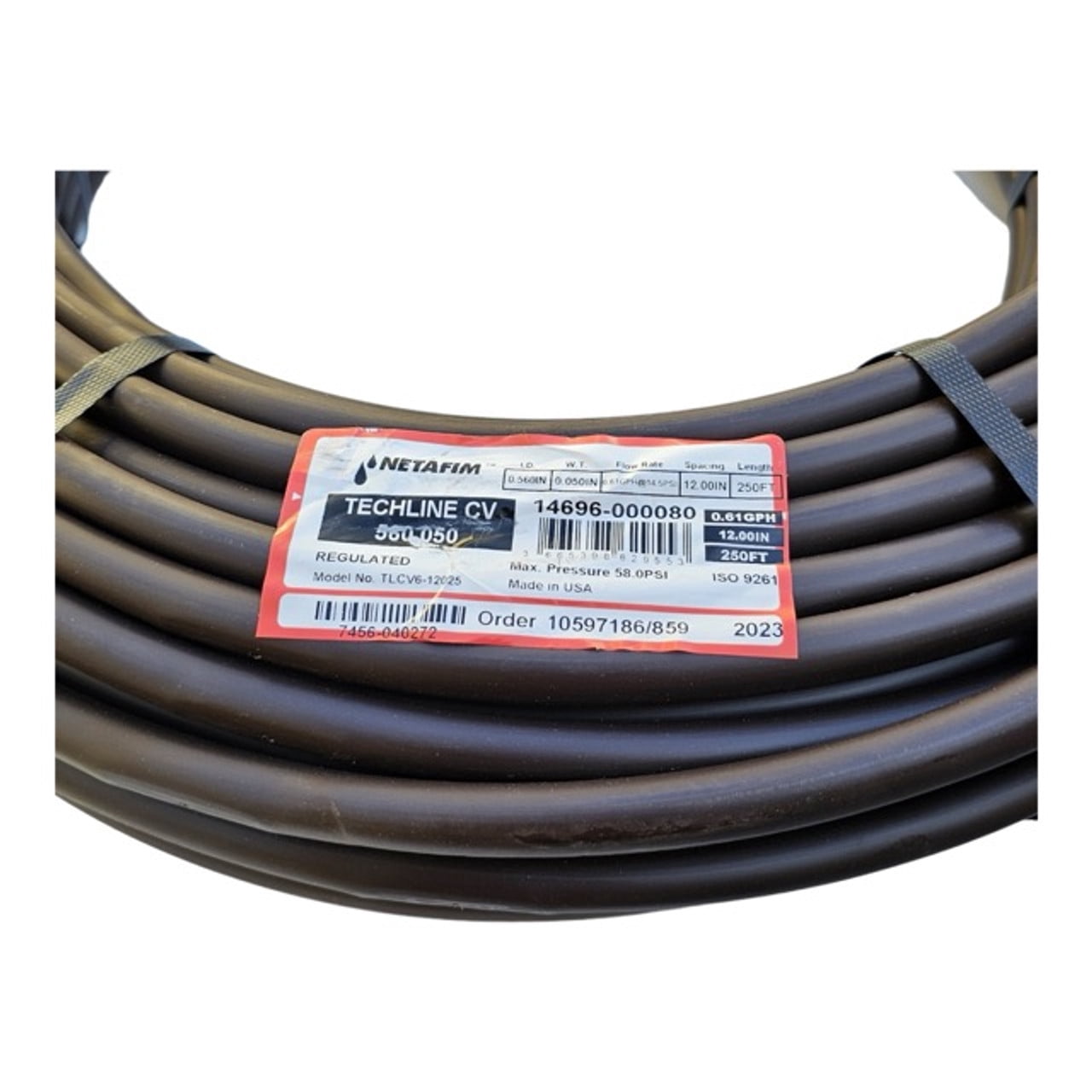 Netafim Techline CV 17mm Emitter Tubing, 12" Spacing, 0.6 GPH | TLCV6-1201 | pressure-compensating dripline | (250')