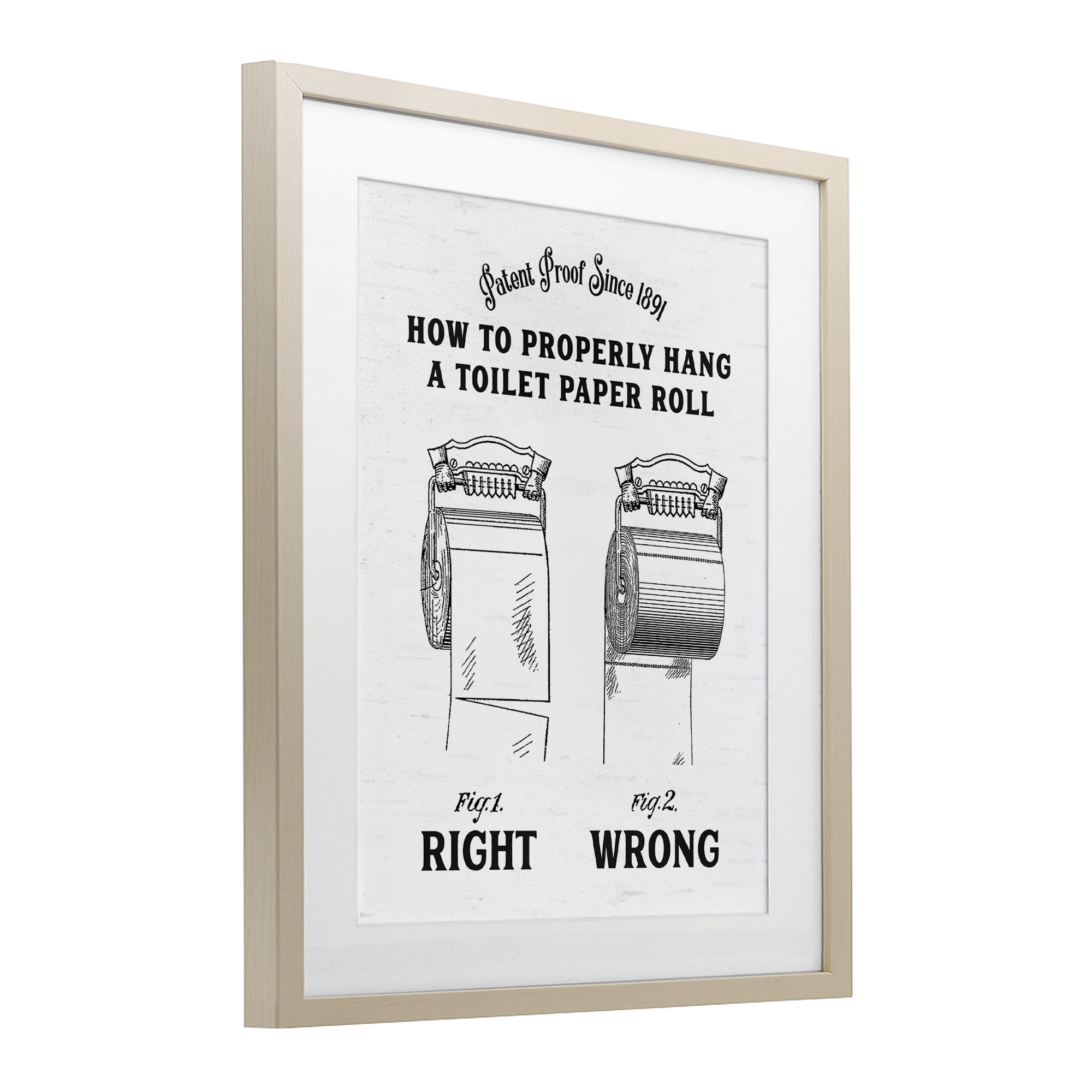 Right & Wrong Toilet Roll Birch Framed Print Under Glass, design by Lettered and Lined