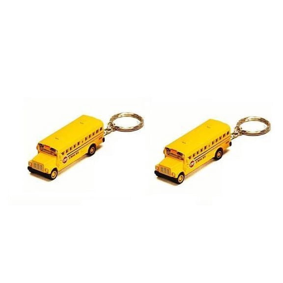 2 PCS 2.5 Inch Mini Yellow School Bus Key Chain Diecast Model pull back action
