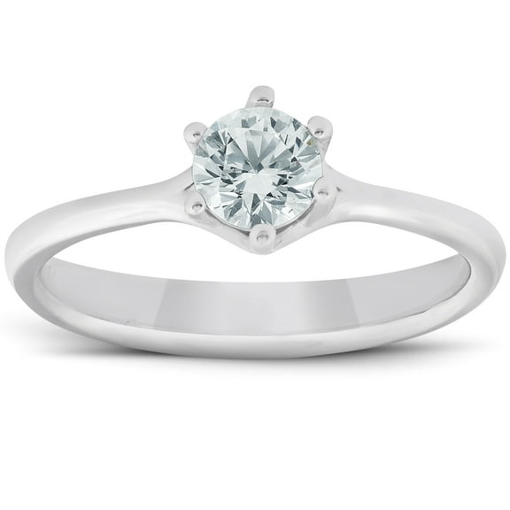 Pompeii 1/2 Ct Diamond Solitaire Engagement Ring 6-Prong 14k White Gold (H/I,I1)