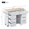thumbnail image 2 of Kitchen Cart with Rubber Wood Countertop ,Cosymart Kitchen Island has 8 Handle-Free Drawers Including a Flatware Organizer and 5 Wheels for Kitchen Dinning Room, White, 2 of 9