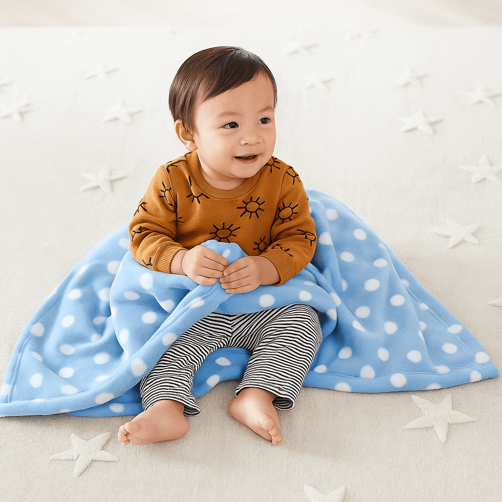 Little Starter Male Blue Polka Dot Polyester Blanket for Baby's