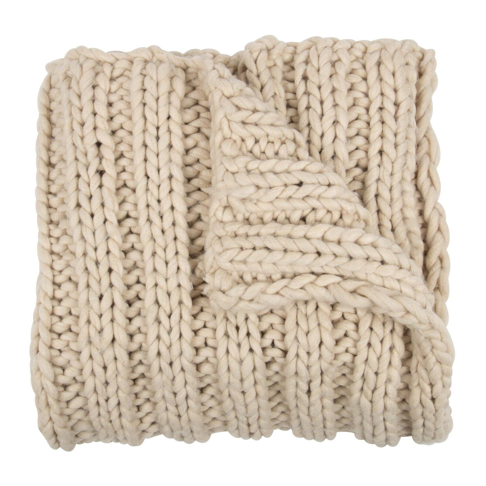 kate and laurel chunky knit throw blanket, natural white