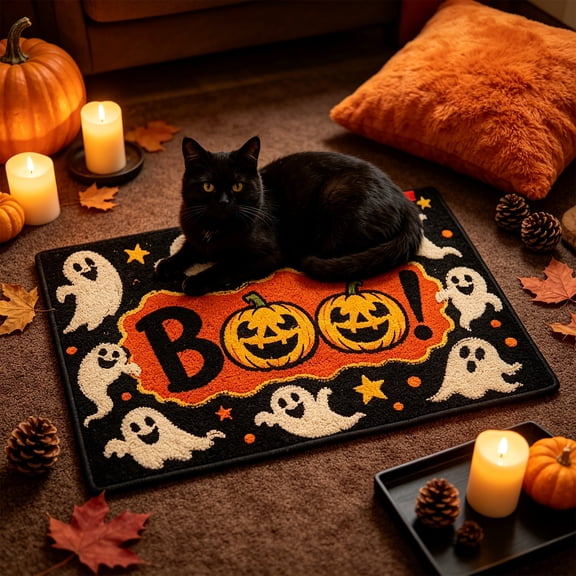 Zynviq Ghosts Area Rugs 23.6" X 15.7" Halloween Throw Rug Polyester Multicolor Washable Rectangular Pumpkins Small Rug for Coffee Table