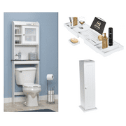 White Bathroom Storage Value Bundle Includes Space Saver, Bathtub Caddy, Toilet Paper Cabinet