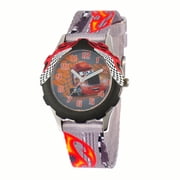 Cars Boys' Stainless Steel Case with Bezel Watch, Printed Fabric Strap