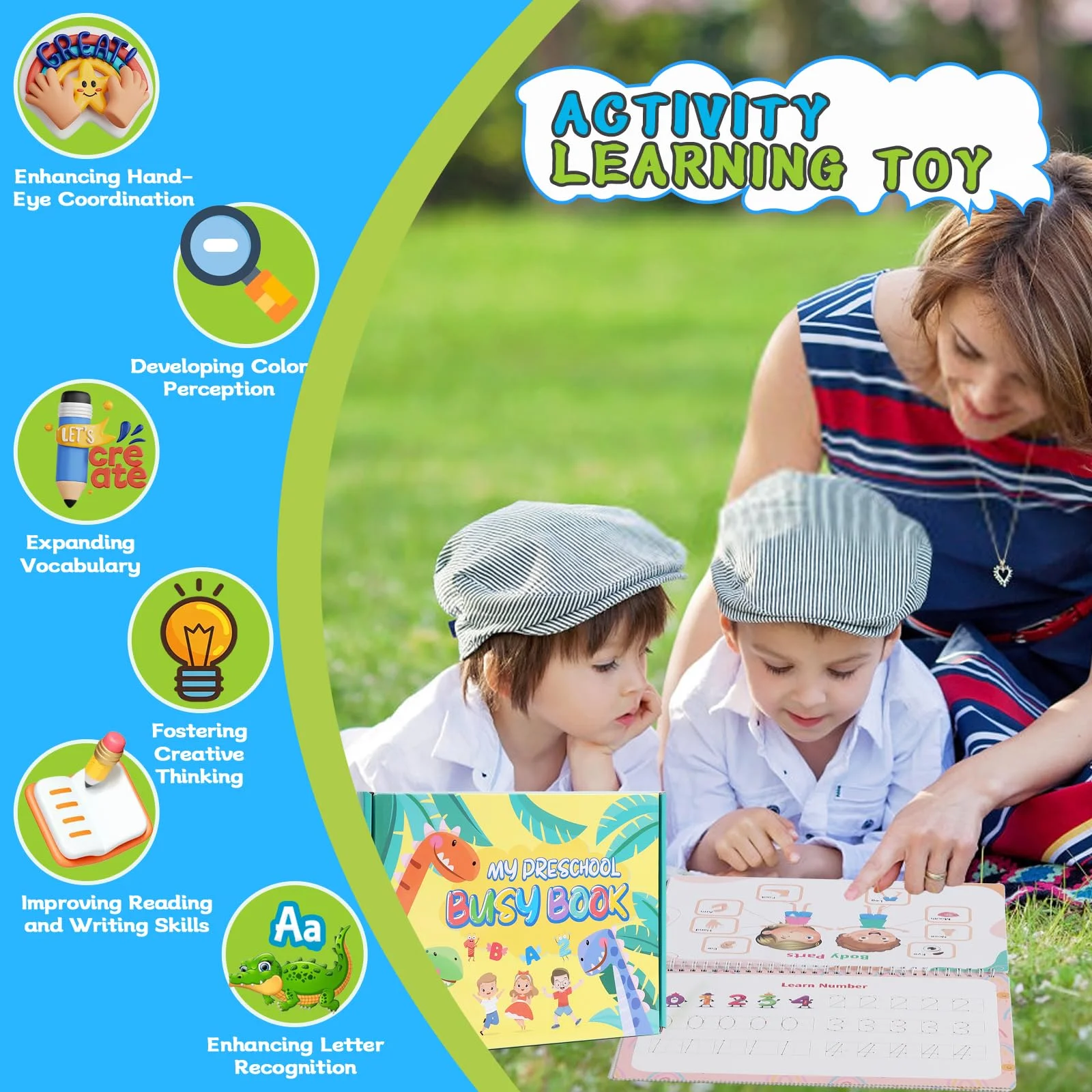Toddler Preschool Learning Busy Book, 32 Themes Montessori Activities Workbook Education Toy, Kindergarten, Children's Day, Christmas