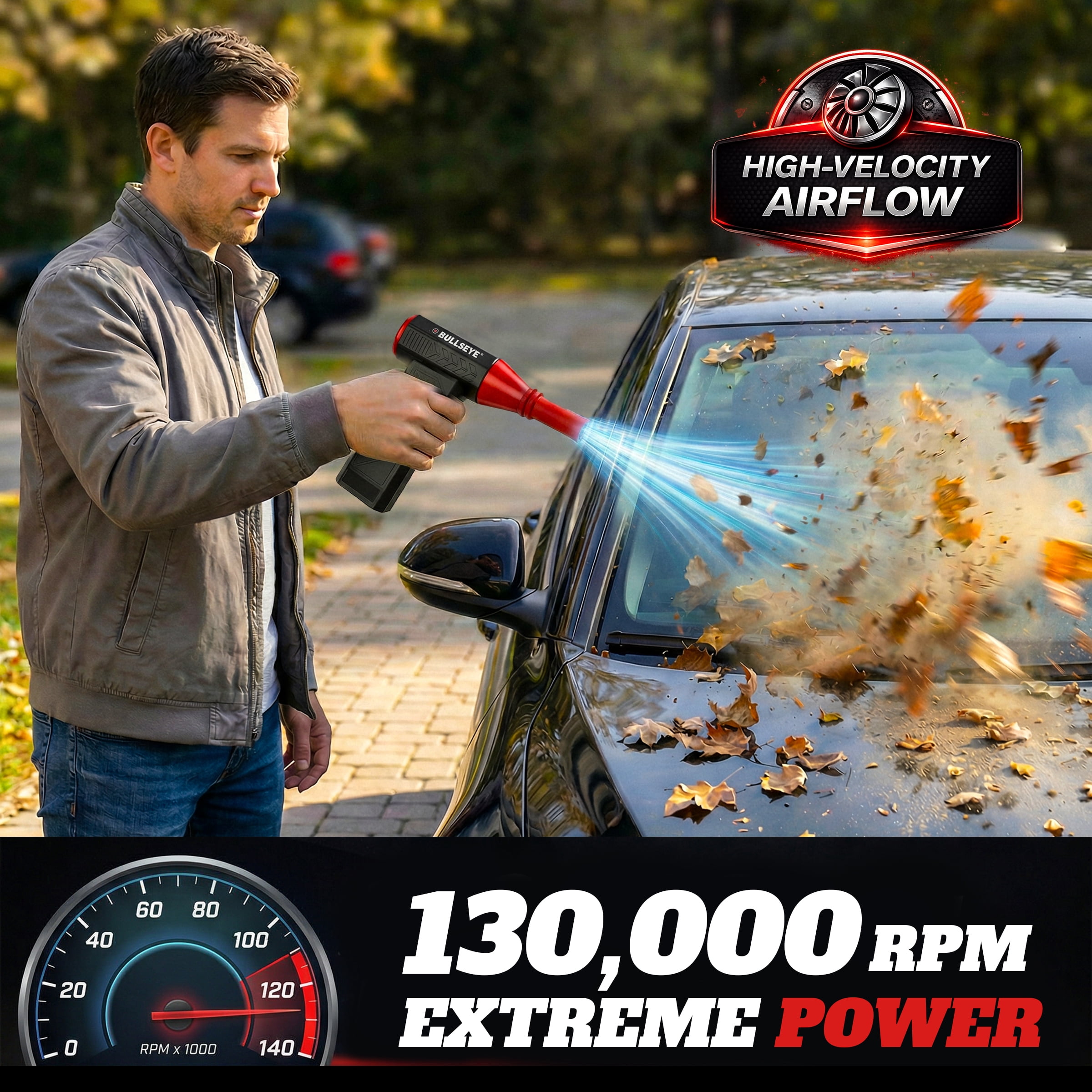 Bullseye Blaster Rechargeable Electric Air Duster, Cordless Leaf Blower, Compressed Air Blower, Keyboard Duster Blower 130,000 RPM, USB-C Fast Charging, 4000mAh, 2 Nozzles Included