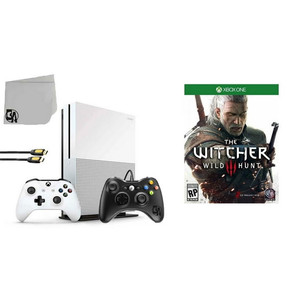 Pre-Owned Microsoft Xbox One S 500GB Gaming Console White 2Controller Included with The Witcher 3- Wild Hunt BOLT AXTION ( )