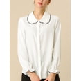 thumbnail image 2 of Blusa Allegra K de Manga Larga con cuello Peter Pan y volantes Blanco L, 2 of 6