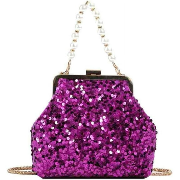 NANAHuang Women's Sparkly Shiny Sequin Shell Crossbody Bag, Glitter Beaded Pearl Top Handle Handbag, Bling Shoulder Purse for Party