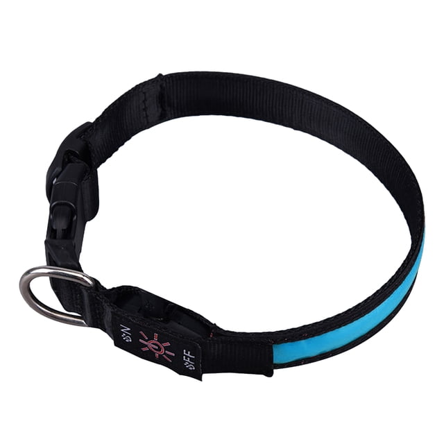 Collar LED Recargable para Perros con USB, 3 Modos de Luz, Batería Interna, Talla L Azul, Nylon Resistente, Duración de 8 Horas