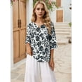 thumbnail image 2 of DARING DIVA Women's 3/4 Sleeve V Neck Boho Floral Button Decor Blouses M Black, 2 of 7