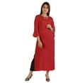 thumbnail image 1 of Moomaya Solid Rayon Kurta For Women bell Sleeve Drawstring Neck Long Ethnic Kurti, 1 of 6