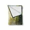thumbnail image 2 of Nature Soft Flannel Fleece Blanket, Boat by the Foggy Lake Deck Dreamy Forest in the Morning Country Style Image, Cozy Plush for Indoor and Outdoor Use, 50" x 70", Olive Green White, by Ambesonne, 2 of 6
