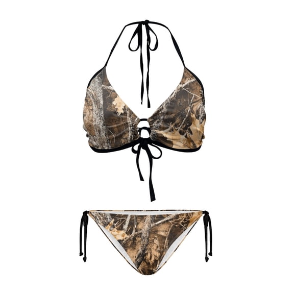 Chririnla Women's Woodland Camo Halter Neck Bikini Set - Two Piece Triangle Swimsuit with Tie Side Bottoms - Sexy Quick Dry Swimwear for Beach & Pool Vacation