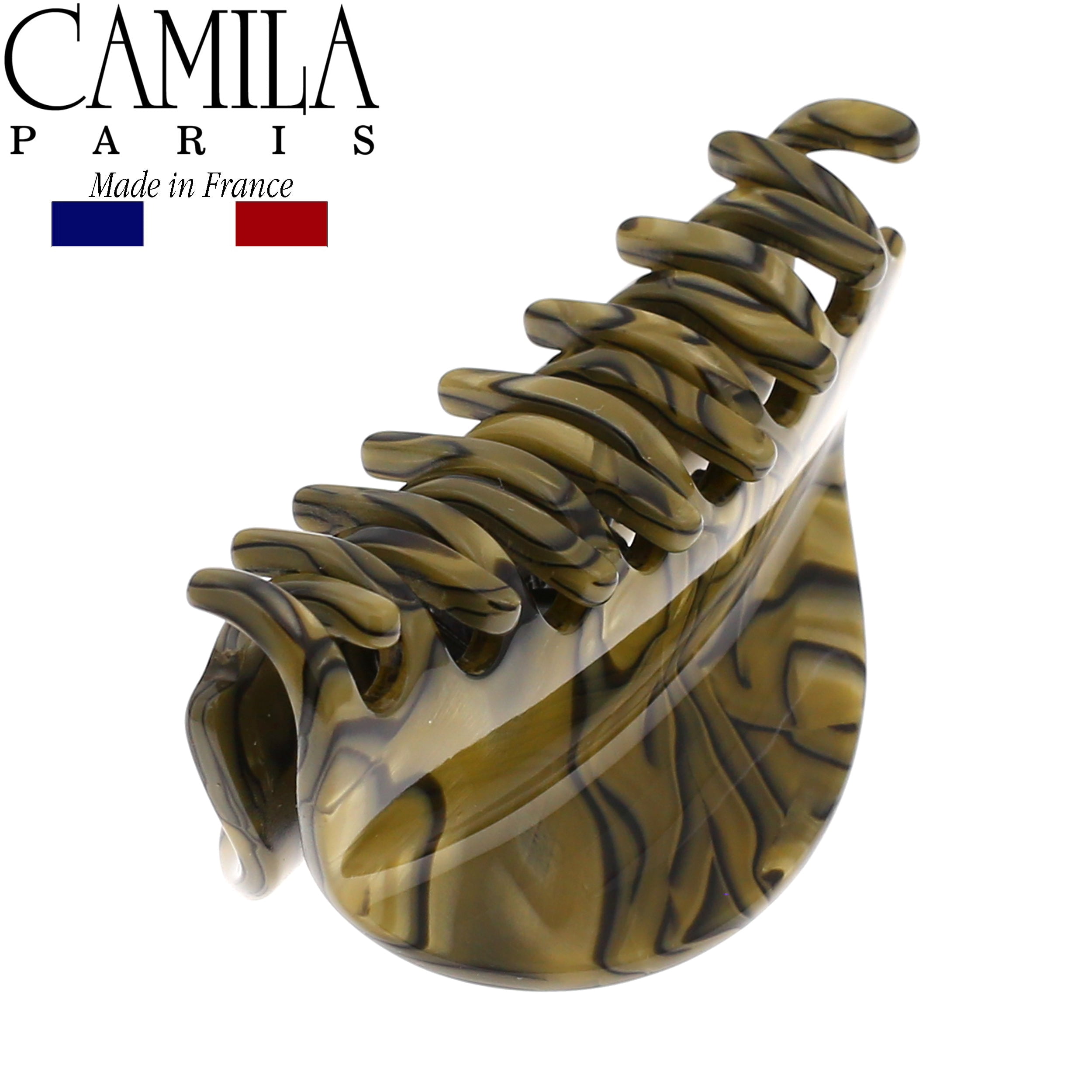 Camila Paris CP2958 French Hair Ponytail Holders Ties, Flower, Handmade, Gray, Strong Hold Grip Hair Clips for Women, No Slip and Durable Styling Girls Hair Accessories, Made in France