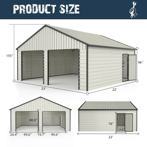 Chery Industrial 23' x 22' Double Garage Metal Shed with Side Chery Industrial 23' x 22' Double Garage Metal Shed with Side