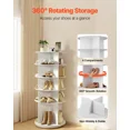 thumbnail image 2 of 360° rotating five-tier shoe rack, freestanding round display shelf, suitable for bedrooms, living rooms, entryways, and wardrobes, white., 2 of 6