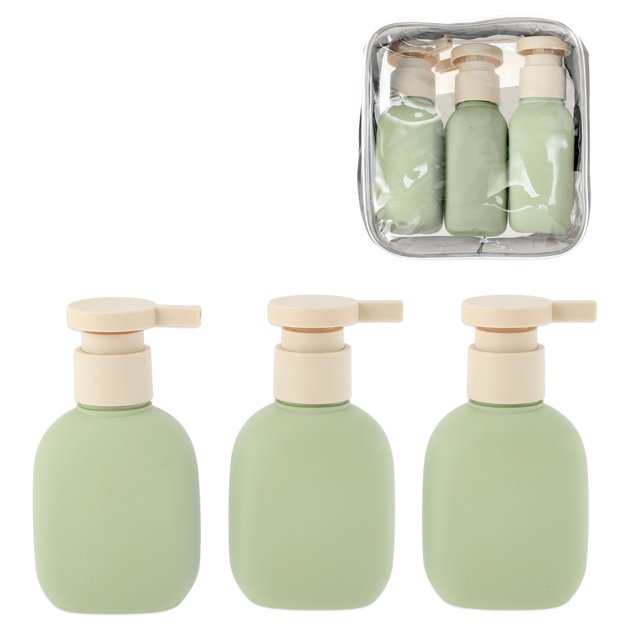 Conjunto de Contenedores de Viaje de 3 Piezas Unique Bargains Botellas de Viaje Plásticas a Prueba de Fugas 100ml Verde