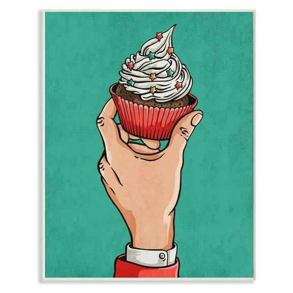 Stupell Industries Cupcake Vintage Comic Book Green Red Design Wall Plaque by Ester Kay
