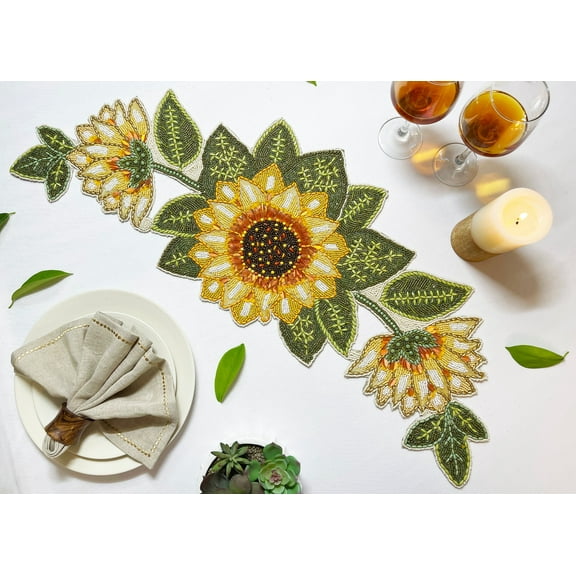 Sunflower bead runner, handmade table runner, beaded table runner, 13x35inch