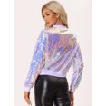 thumbnail image 4 of Disfraz de navidad Chaqueta De Bombardero De Lentejuelas Con Cremallera Y Manga Larga Recortada Con Purpurina Para Mujer Rosado Morado M, 4 of 6