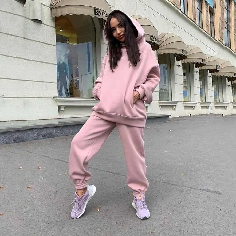 2-Piece Hoodies Set Solid Color Pullover Sweatshirt & Sweatpants Thick  Tracksuit Women's Clothing for Casual Sports Loose Fit Baggy Pants Long  Sleeves