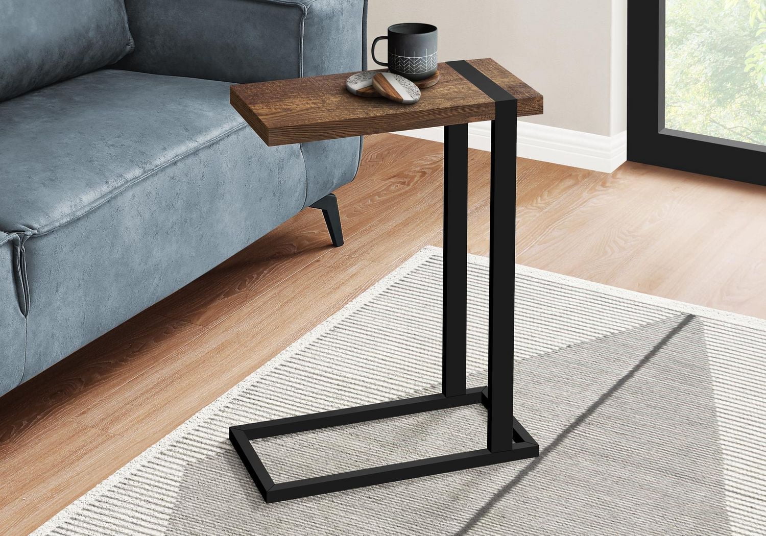 Monarch Specialties Accent Table, C-shaped, End, Side, Snack, Living Room, Bedroom, Metal, Laminate, Brown, Black, Contemporary, Modern