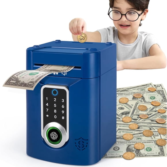 Refasy Touchscreen Piggy Bank ATM Bank Toy for Kids Age 3-12, Electronic Money Bank Coin Bank with Music Kids Safe Birthday Easter Gifts Toys for 3 4 5 6 7 8 9 10 11 12 Year Old Boys Girls (Blue)