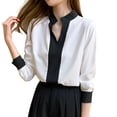 thumbnail image 2 of HongQid Womens Button Down Shirt Long Sleeve Classic Collared Tops Work Office Casual Chiffon Blouse, 2 of 6