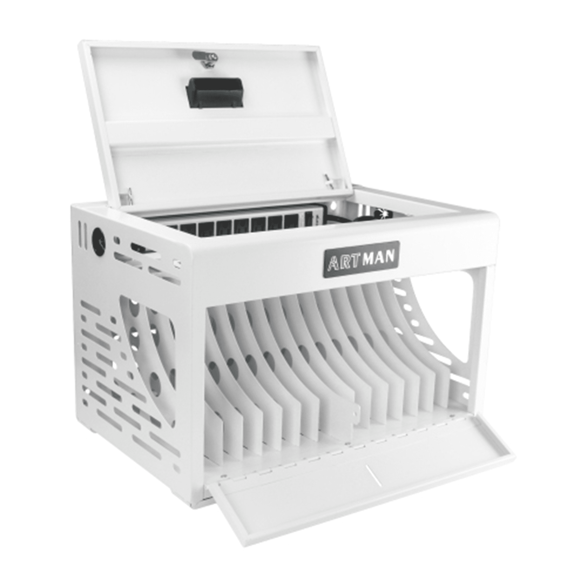 ARTMAN 16-Unit Charging Cabinet for Laptops & Tablets - Locking Laptop Storage Box with Cable Management, Charger Storage, and Ground Protection - Great for Classroom, Library, and Office