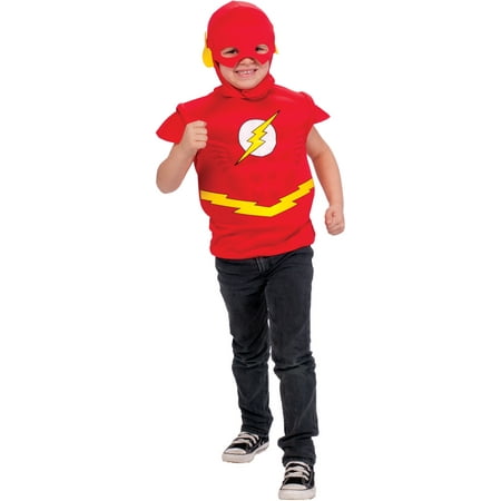 Boys Justice League The Flash Muscle Chest T-Shirt Mask and Cape Costume