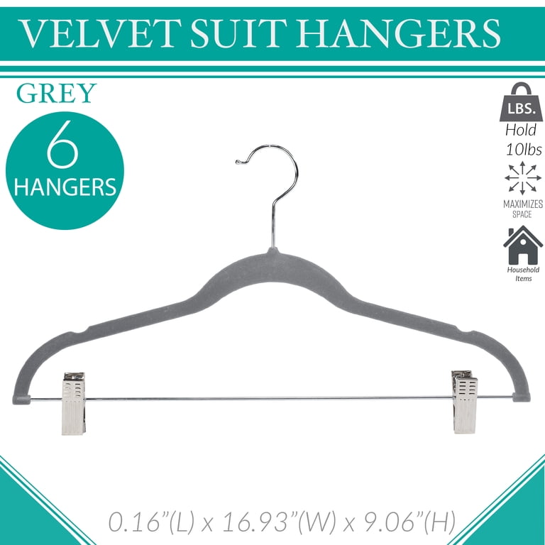 Simplify 6-Pack Velvet Clothing Hangers with Clips, Gray photo 2
