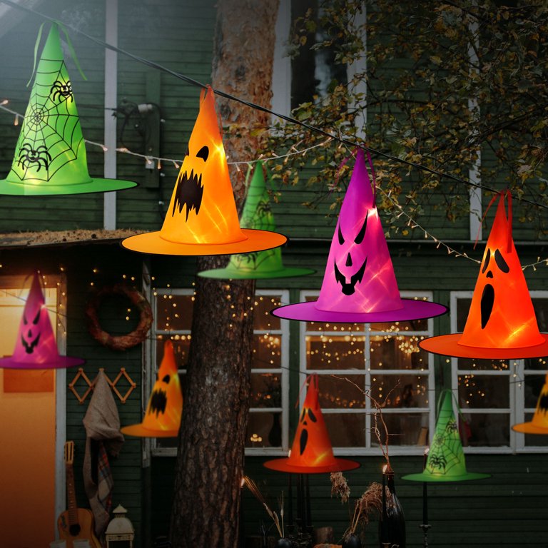 Set of Halloween Hanging Lighted Witch Hat Decor Hat Lights - Main Image