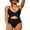 Black, variant on Women's Sexy Ruffled V Neck Bathing Suits Monkini Cross Tied Slimming One Piece Swimwear