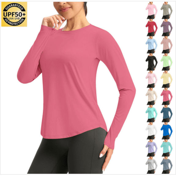 VBVC Women's UPF 50 Sun Protection Long Sleeve Shirt,Ladies' Curved Hem Lightweight Breathable Tee,Quick Dry Athletic Running Hiking Top For Women,Green,S-3XL