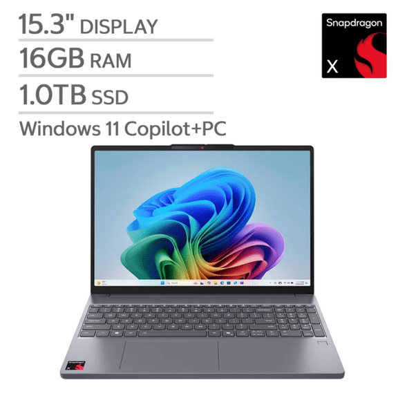 Lenovo IdeaPad Slim 3x 15.3" Touchscreen Laptop, Snapdragon X 8-Core, 16GB RAM, 1TB SSD, Windows 11 Home