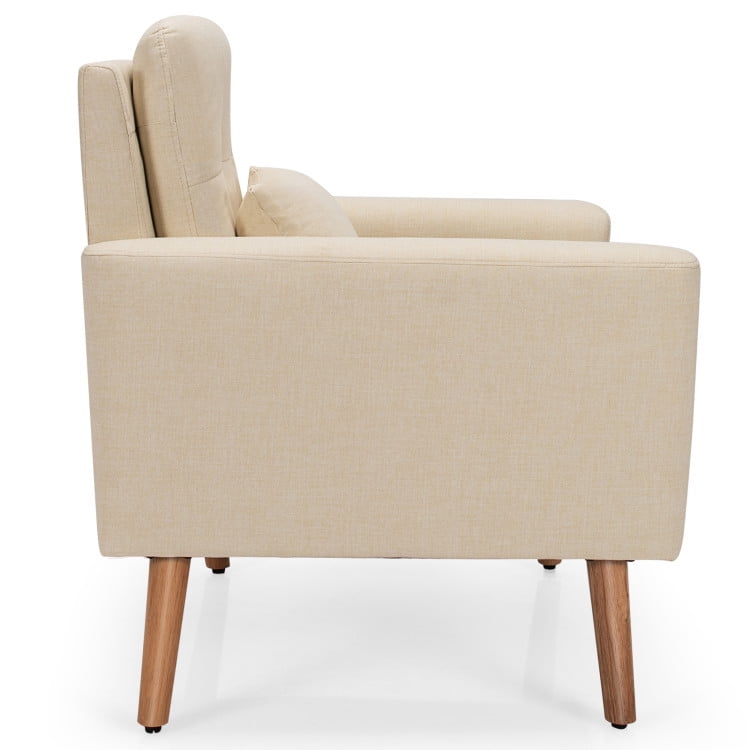 Finihen Upholstered Accent Chair, Modern Comfy Armchair Single Sofa, Linen Fabric Single Sofa Armchair with Waist Pillow, for Living Room, Bedroom, Beige