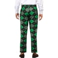 thumbnail image 3 of INSPIRE CHIC Men's Pant Diamond Plaid Pattern Regular Fit Color Block Suit Trousers 38 Green Black, 3 of 6
