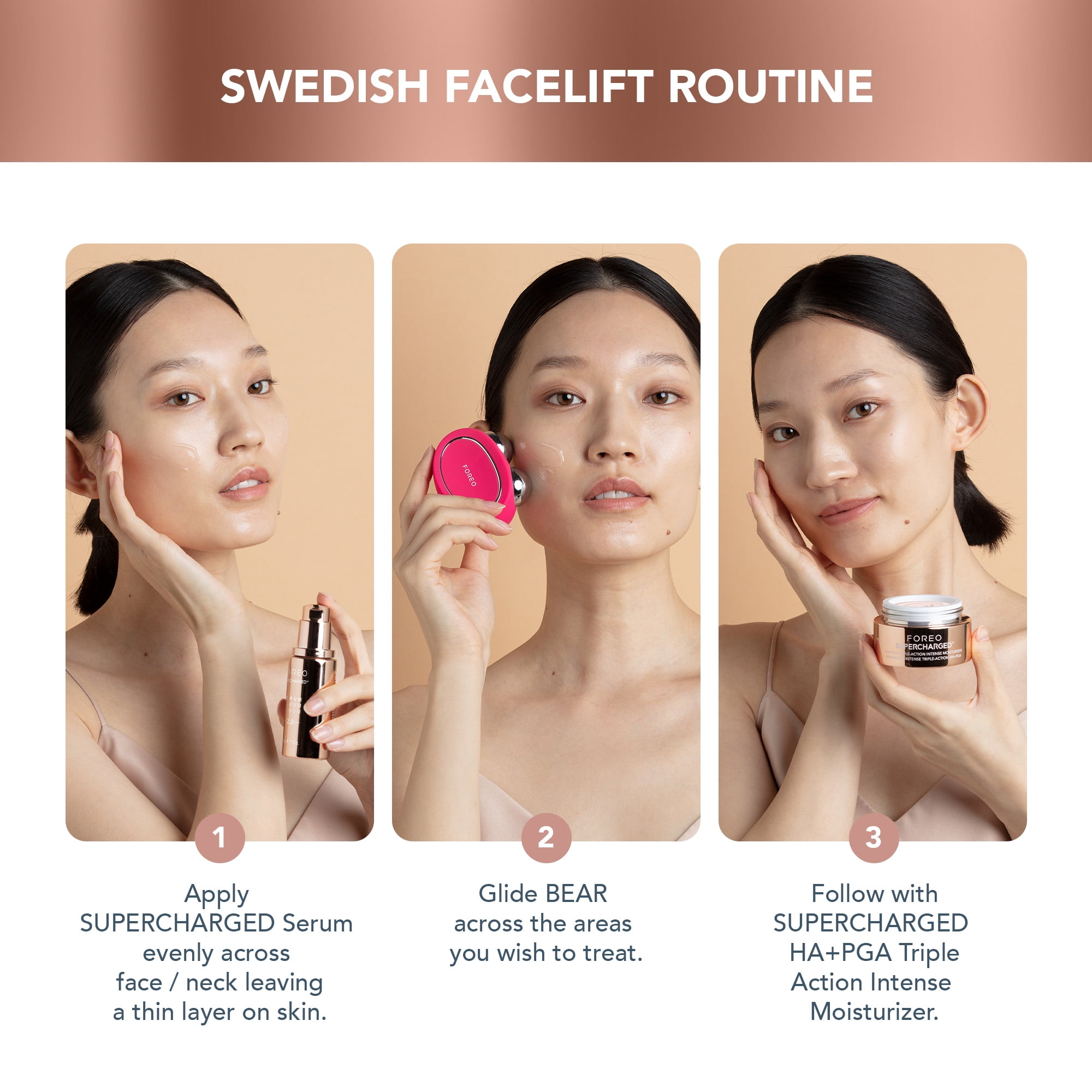 FOREO BEAR Microcurrent Facial Toning Device Bundle with 2x Serum 2.0 - Fuchsia