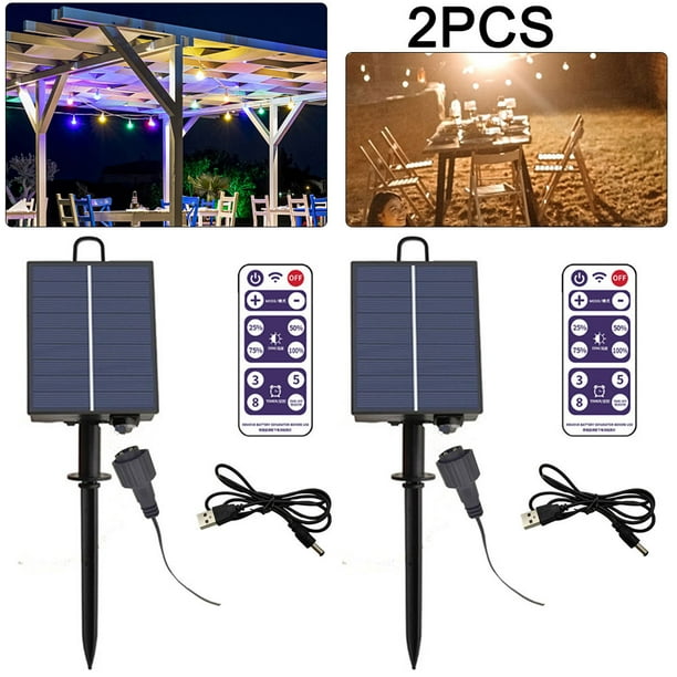 JShteea Caja Batería Solar para Exteriores Controlador Panel Lámpara Cadena Jardín Con Control Remoto 2 Uds.